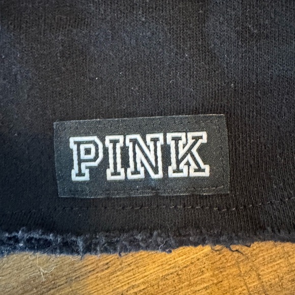 VS PINK Black Cold Shoulder Hoodie with White LOVE PINK down sleeve - Picture 5 of 11